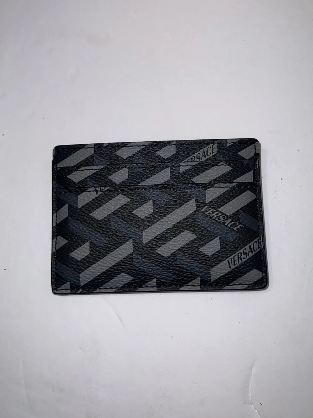 Versace Black & Gray Geometric Pattern Card Holder
